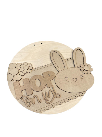 DIY Bunny Door Hanger: 3D Unfinished Spring Decor, Hop on in, Easter Bunny Door hanger, Paint Party