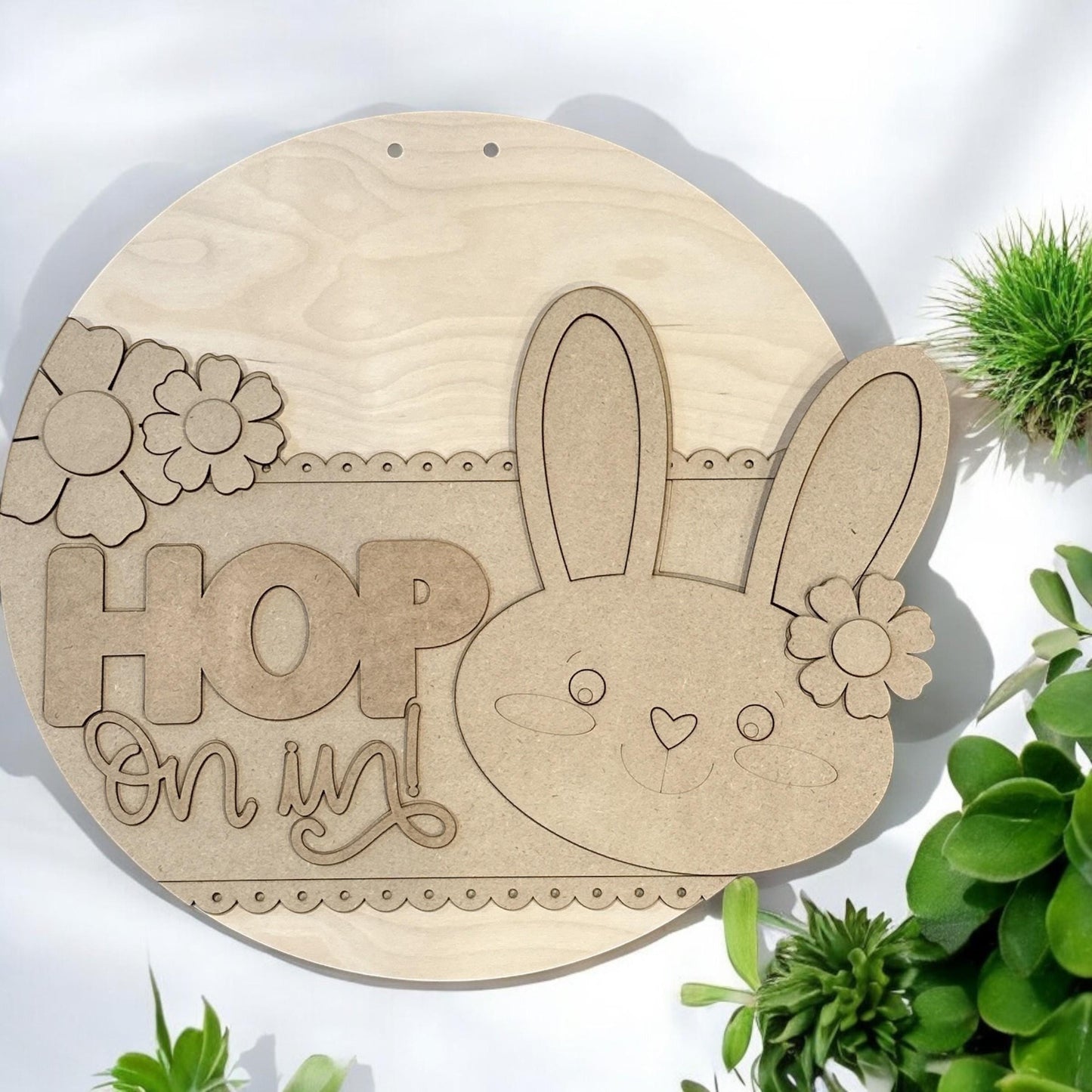 DIY Bunny Door Hanger: 3D Unfinished Spring Decor, Hop on in, Easter Bunny Door hanger, Paint Party