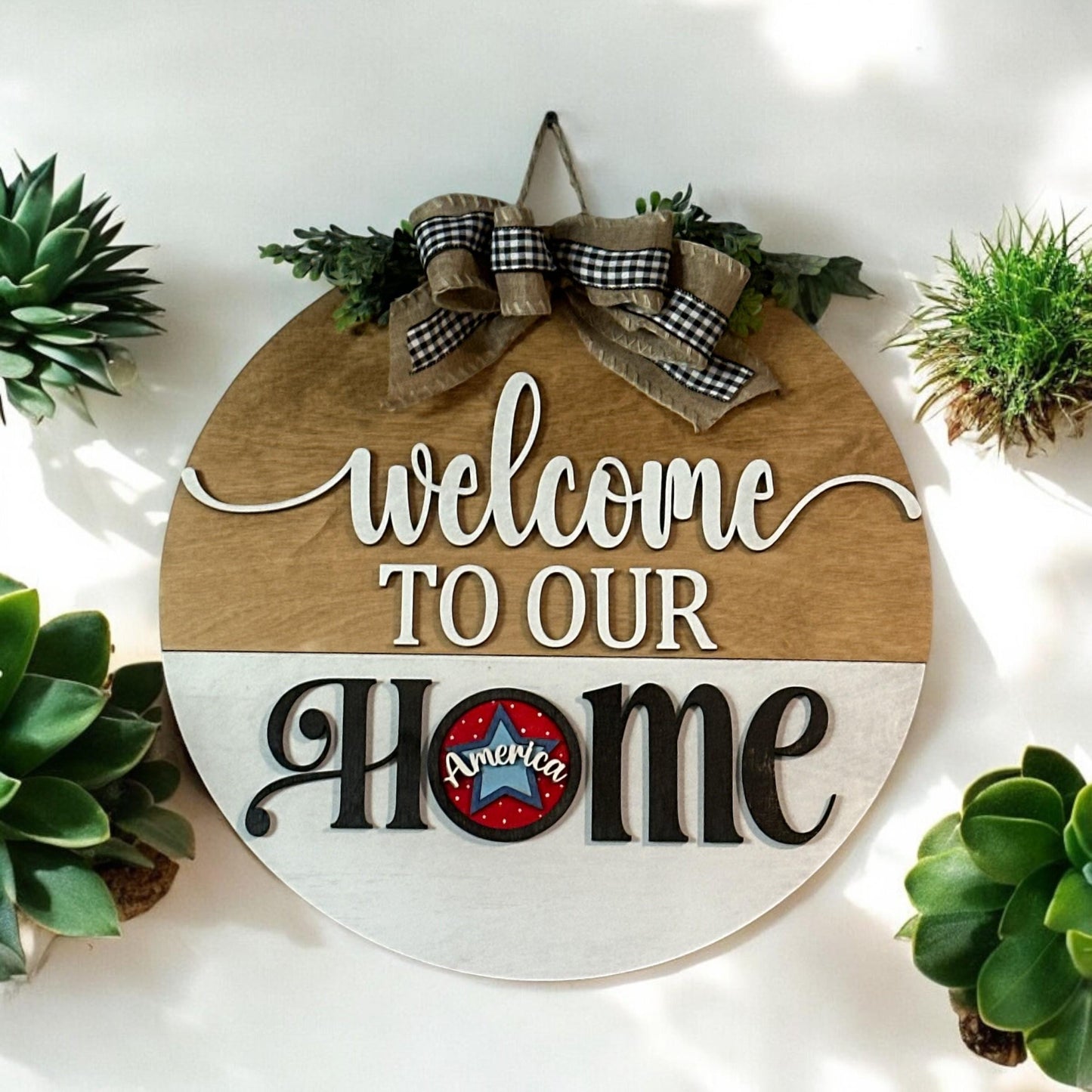 Welcome to our Home Sign: 18" Interchangeable Door Hanger for Rounds, Interchangeable Sign 3" Rounds, Welcome to our Home SIgn, Door Hanger