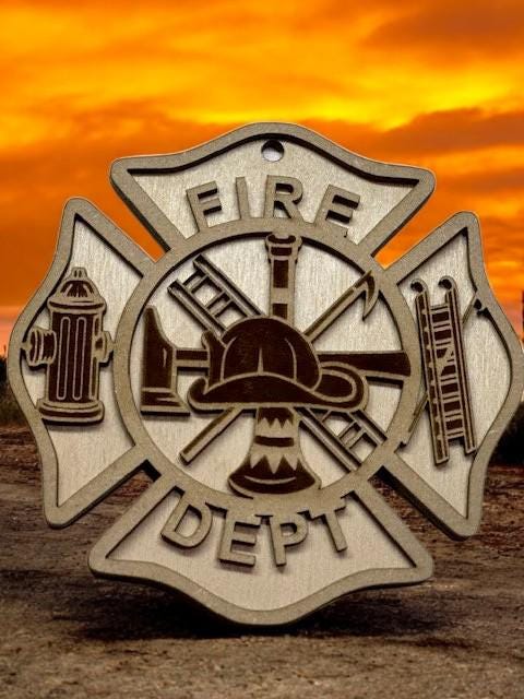DIY Fire Fighter, Fire Dept Charm, Fire Dept Unfinished, Personalized Wooden Ornaments, Unfinished, Fire Department Charm, Ornament DIY