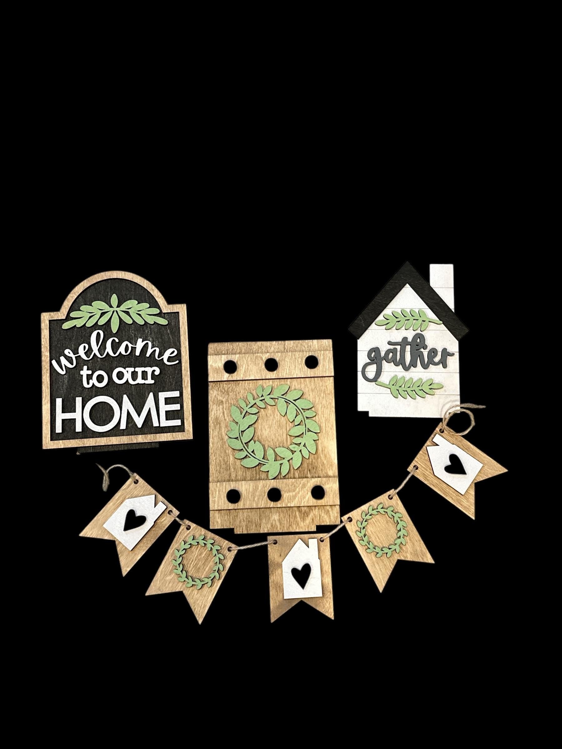 DIY Welcome to our Home Bench Shelf Inserts: Interchangeable Birch Display Decor, Unfinished Inserts only