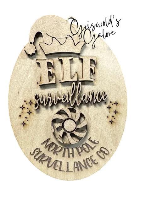 DIY, surveillance ornament, unfinished, wood, elf ornament, holiday craft, Christmas ornament, elf decor