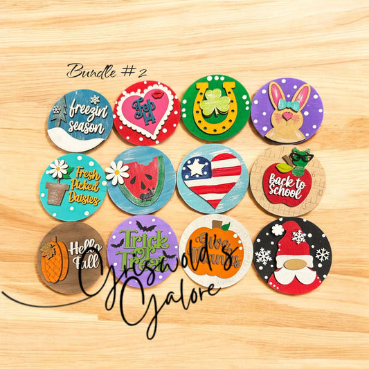 Bundle 2 of 3" or 6" Seasonal Interchangeable Sign Rounds, Hand-Painted MDF Decor, Hand Painted Seasonal Inserts, Interchange Seasons