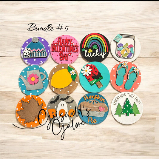 Bundle 5 of 3" or 6" Seasonal Interchangeable Sign Rounds, Hand-Painted MDF Decor, Hand Painted Seasonal Inserts, Interchange Seasons