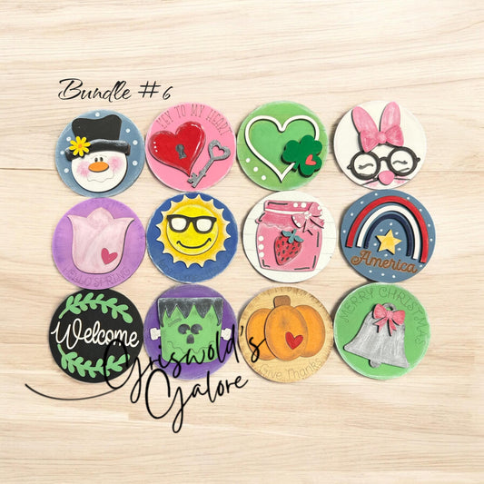 Bundle 6 of 3" or 6" Seasonal Interchangeable Sign Rounds, Hand-Painted MDF Decor, Hand Painted Seasonal Inserts, Interchange Seasons