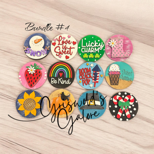 Bundle 4 of 3" or 6" Seasonal Interchangeable Sign Rounds, Hand-Painted MDF Decor, Hand Painted Seasonal Inserts, Interchange Seasons