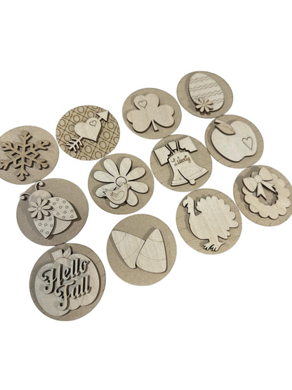 Bundle 1 of 3" Rounds, Seasonal Inserts, DIY Seasonal MDF Rounds: Interchangeable Magnetic Add-Ons, DIY paints your own, Seasonal