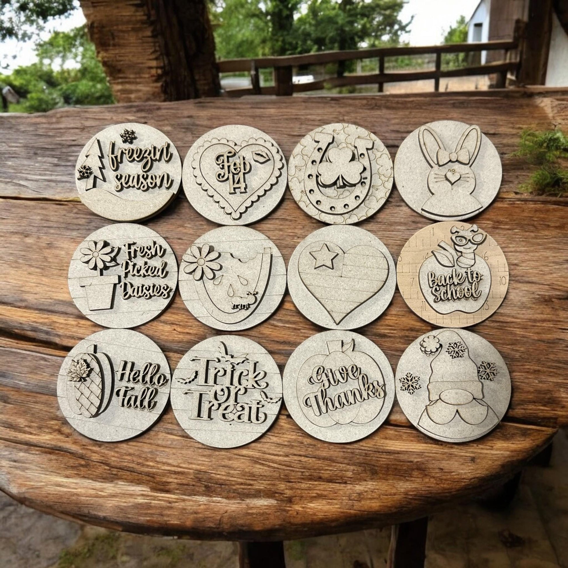 DIY Bundle 2 of Seasonal Interchangeable Rounds DIY Bundle: Unfinished Wood Sign Add-Ons, 3" or 6" Rounds for Seasonal Inserts