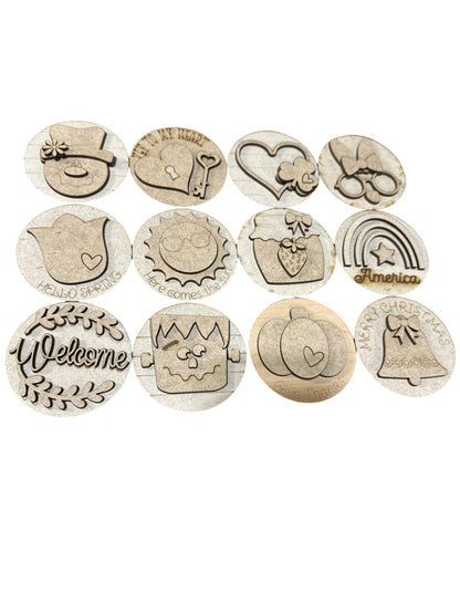 DIY Bundle 6 of 3" rounds, Seasonal Rounds DIY Bundle: Unfinished Interchangeable Sign Add-Ons, Seasonal Inserts for 3" or 6"