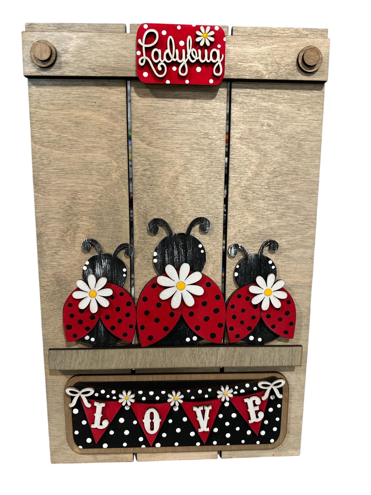 Finished Lady Bug, Seasonal Summer, Farmhouse Truck Insert, Seasonal Truck, Picket, Easel Interchangeable Farmhouse, Lady Bug Home Decor