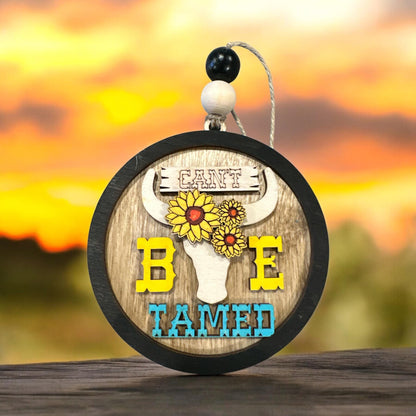 Western Car Charm: Boho Wooden Cactus & Boot Decor