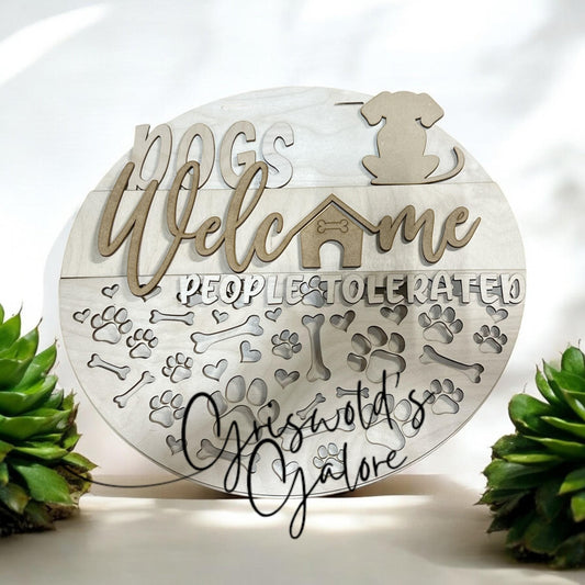 DIY Dog Welcome Door Hanger: Unfinished Birch, People Tolerated