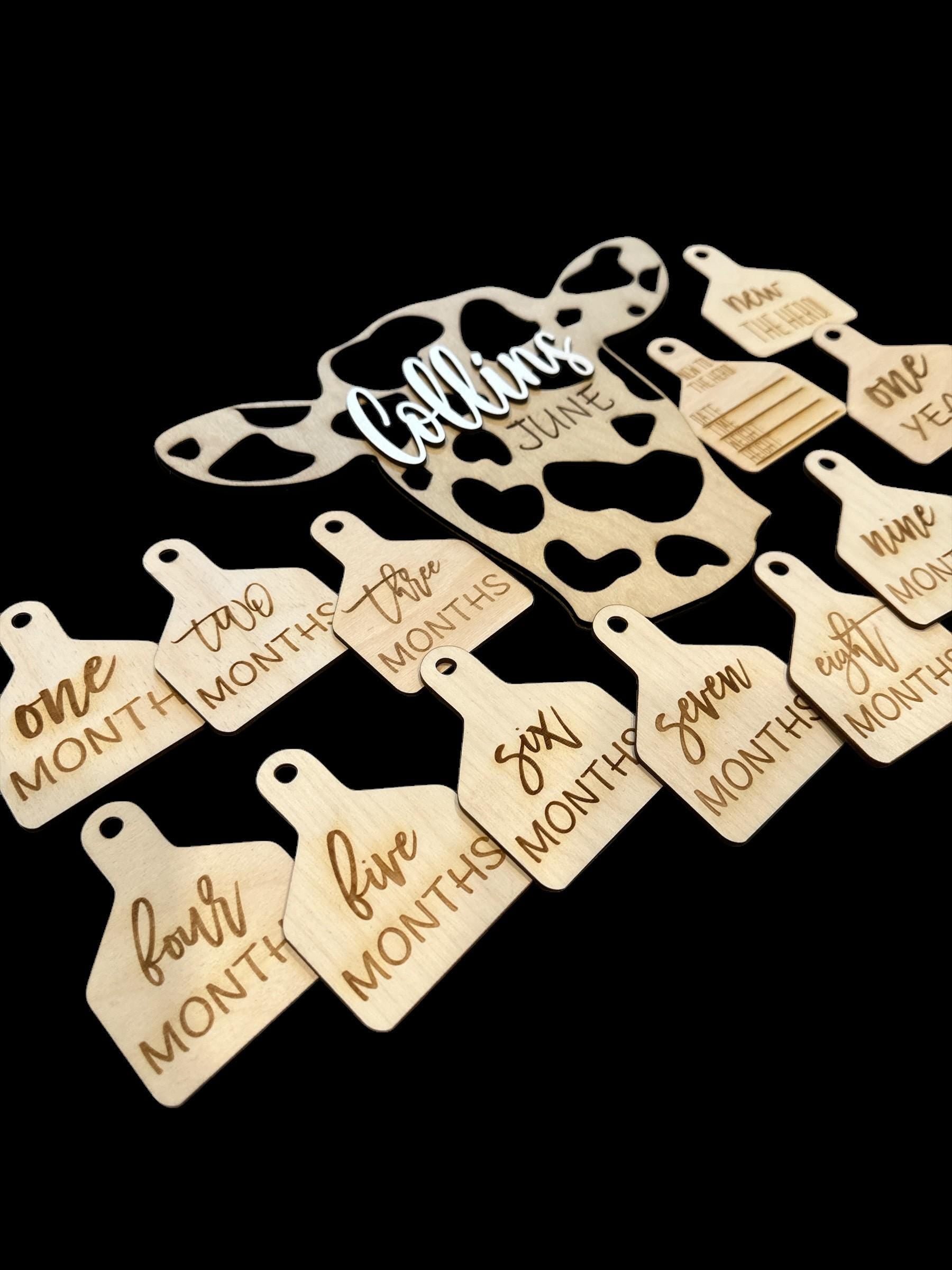 Cow Tag Baby Milestone Photo Props: Personalized Newborn Announcement, Milestones, Custom Gift, Personalized Name, Baby Gift