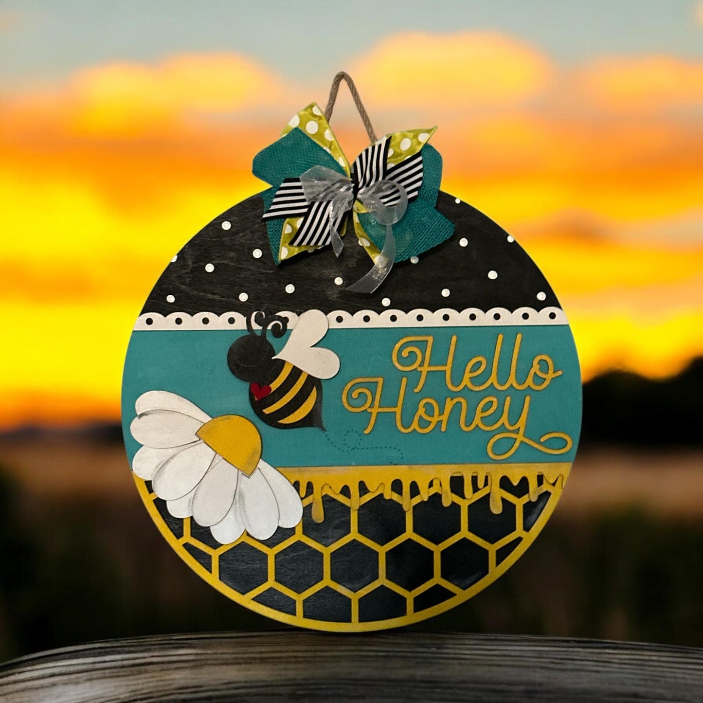 Hello Honey Bee Door Hanger: Spring Welcome Sign, 18"