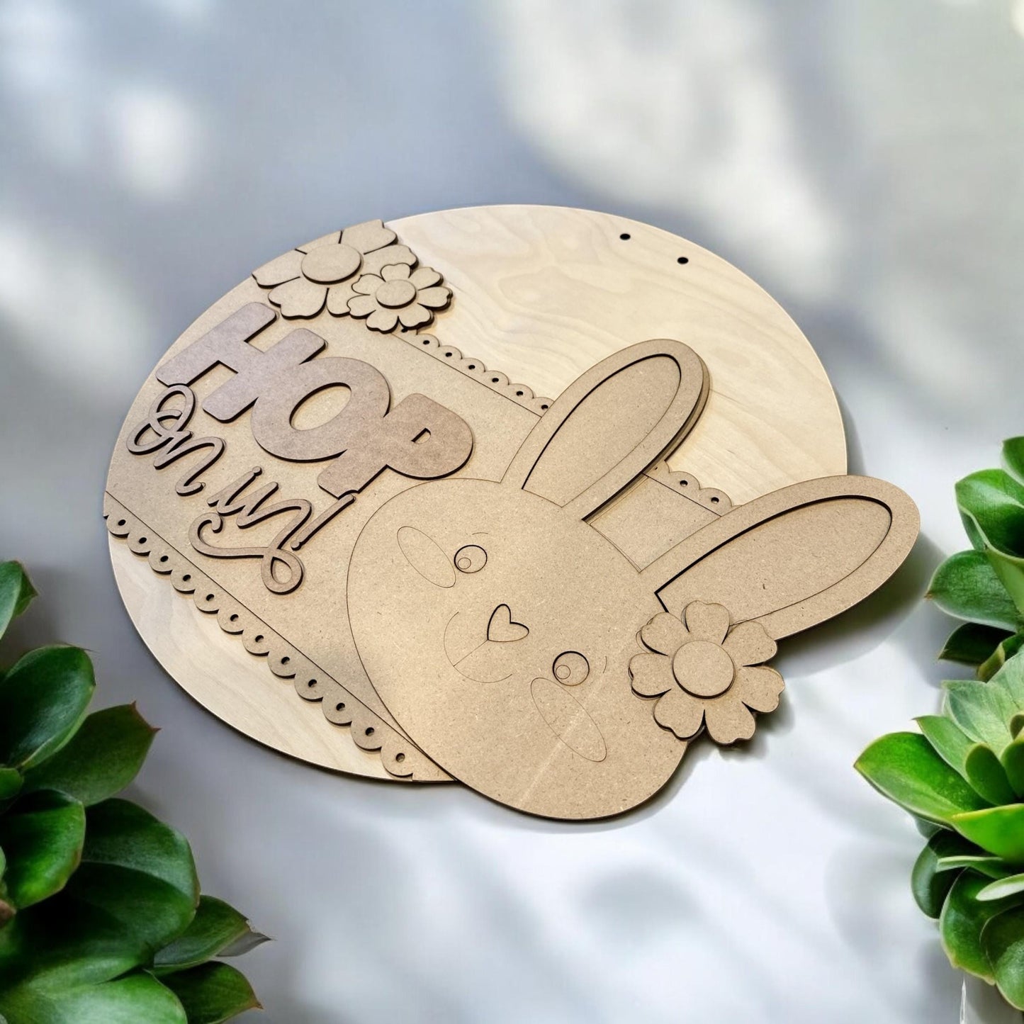 DIY Bunny Door Hanger: 3D Unfinished Spring Decor, Hop on in, Easter Bunny Door hanger, Paint Party