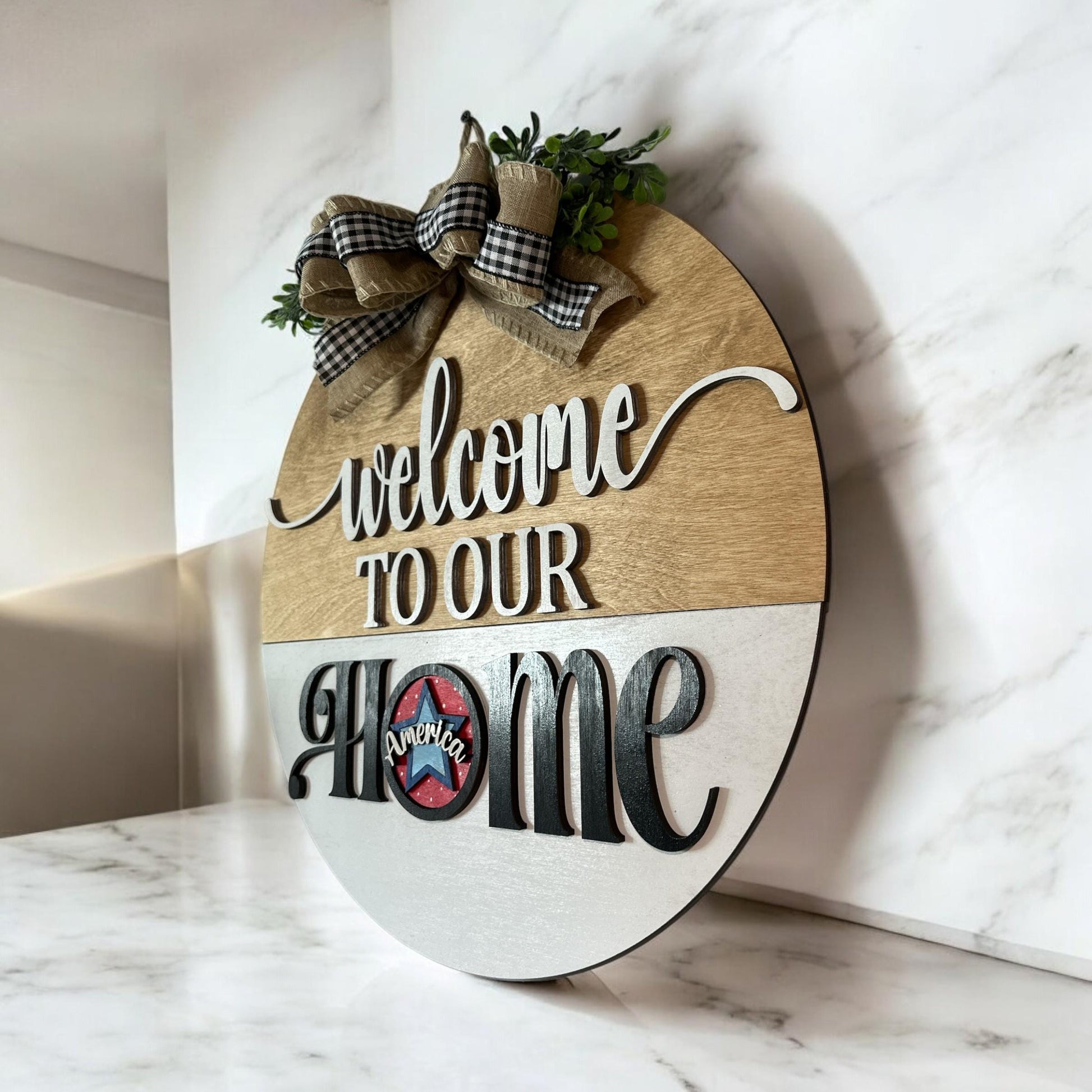 Welcome to our Home Sign: 18" Interchangeable Door Hanger for Rounds, Interchangeable Sign 3" Rounds, Welcome to our Home SIgn, Door Hanger