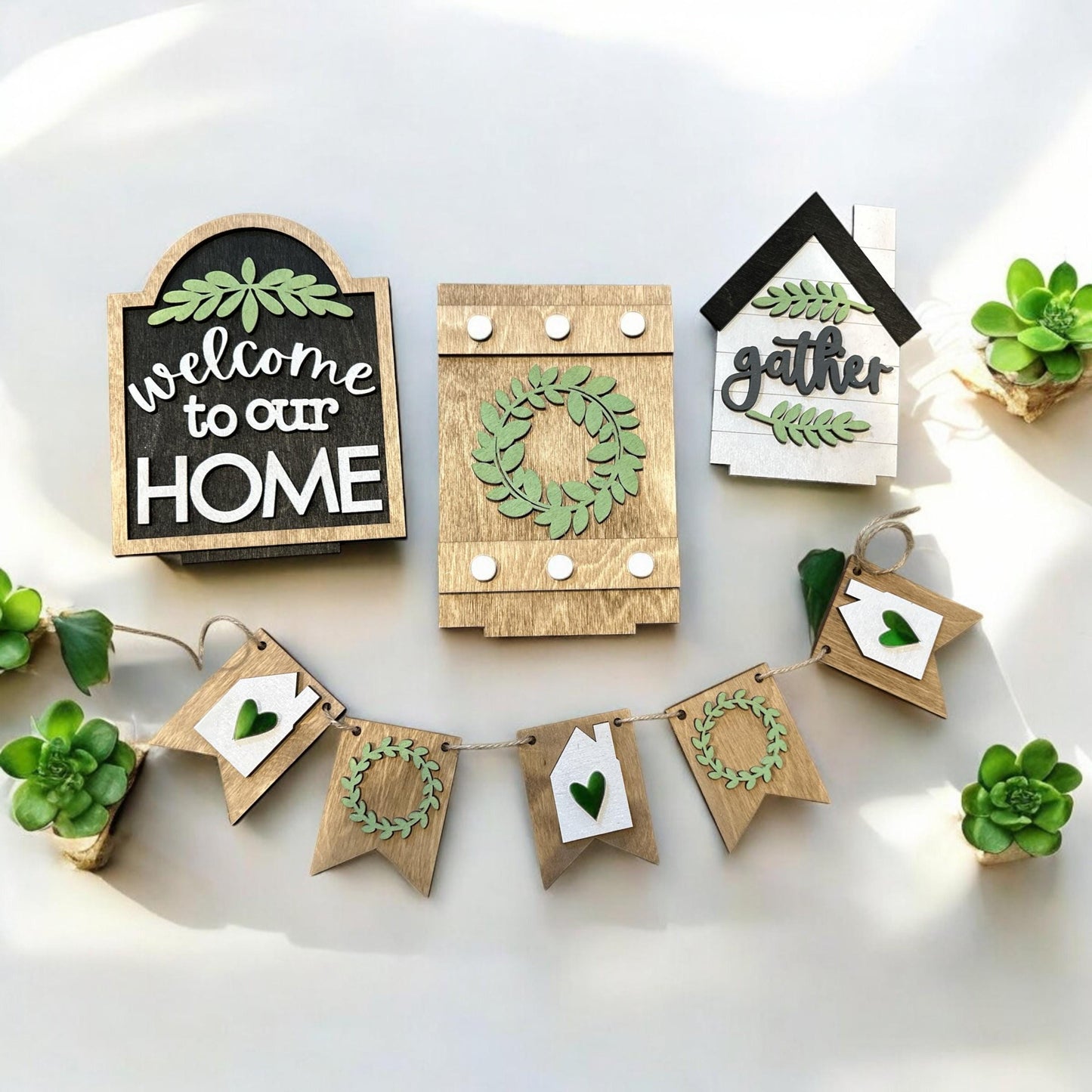 DIY Welcome to our Home Bench Shelf Inserts: Interchangeable Birch Display Decor, Unfinished Inserts only