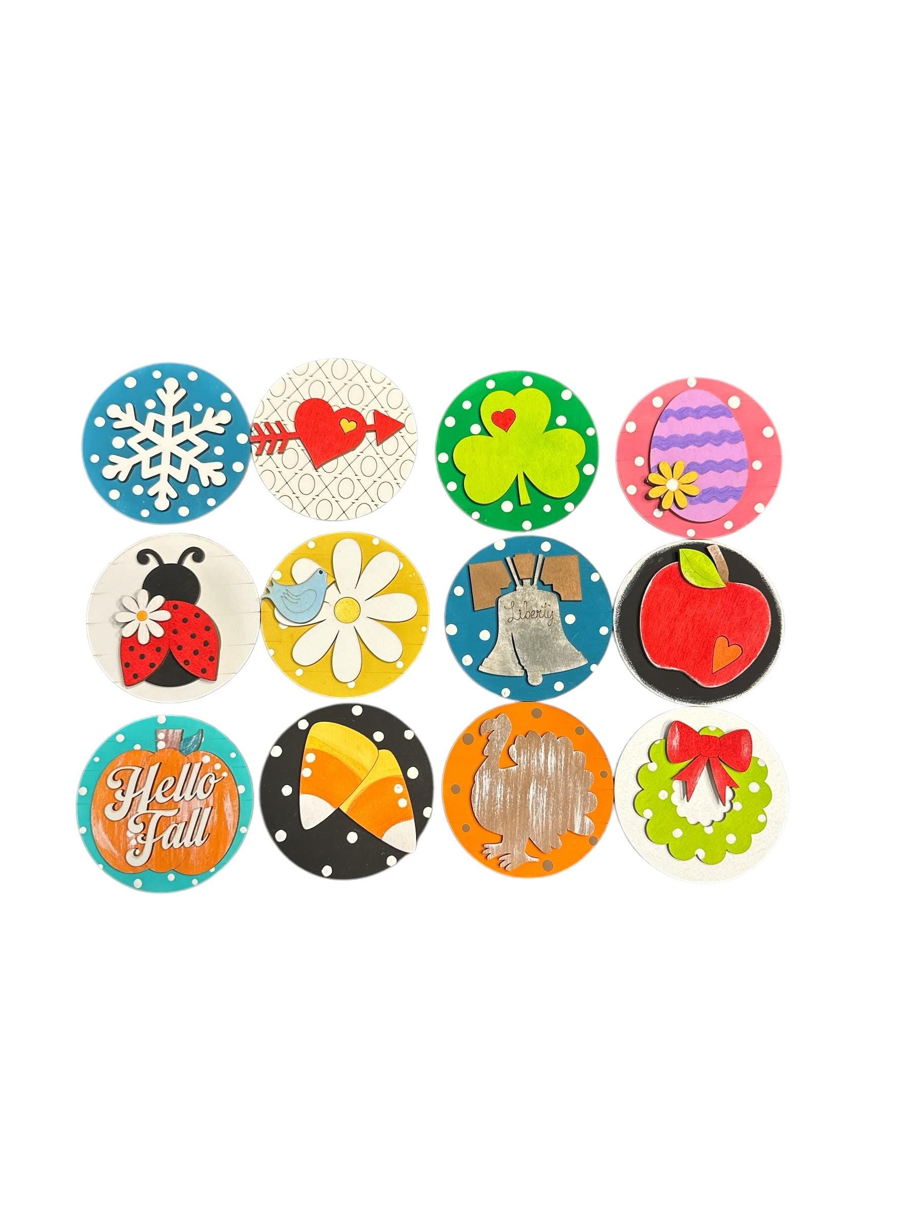 Bundle 1 of 3" or 6" Seasonal Interchangeable Sign Rounds, Hand-Painted MDF Decor, Hand Painted Seasonal Inserts, Interchange Seasons