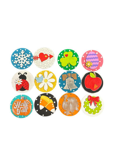 Bundle 1 of 3" or 6" Seasonal Interchangeable Sign Rounds, Hand-Painted MDF Decor, Hand Painted Seasonal Inserts, Interchange Seasons