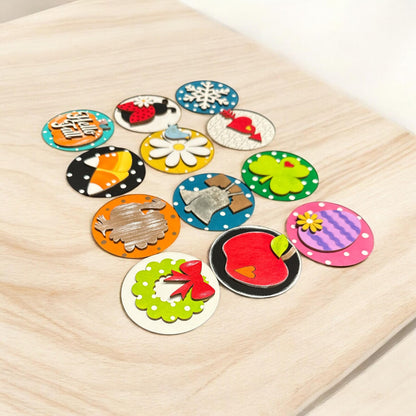 Bundle 1 of 3" or 6" Seasonal Interchangeable Sign Rounds, Hand-Painted MDF Decor, Hand Painted Seasonal Inserts, Interchange Seasons