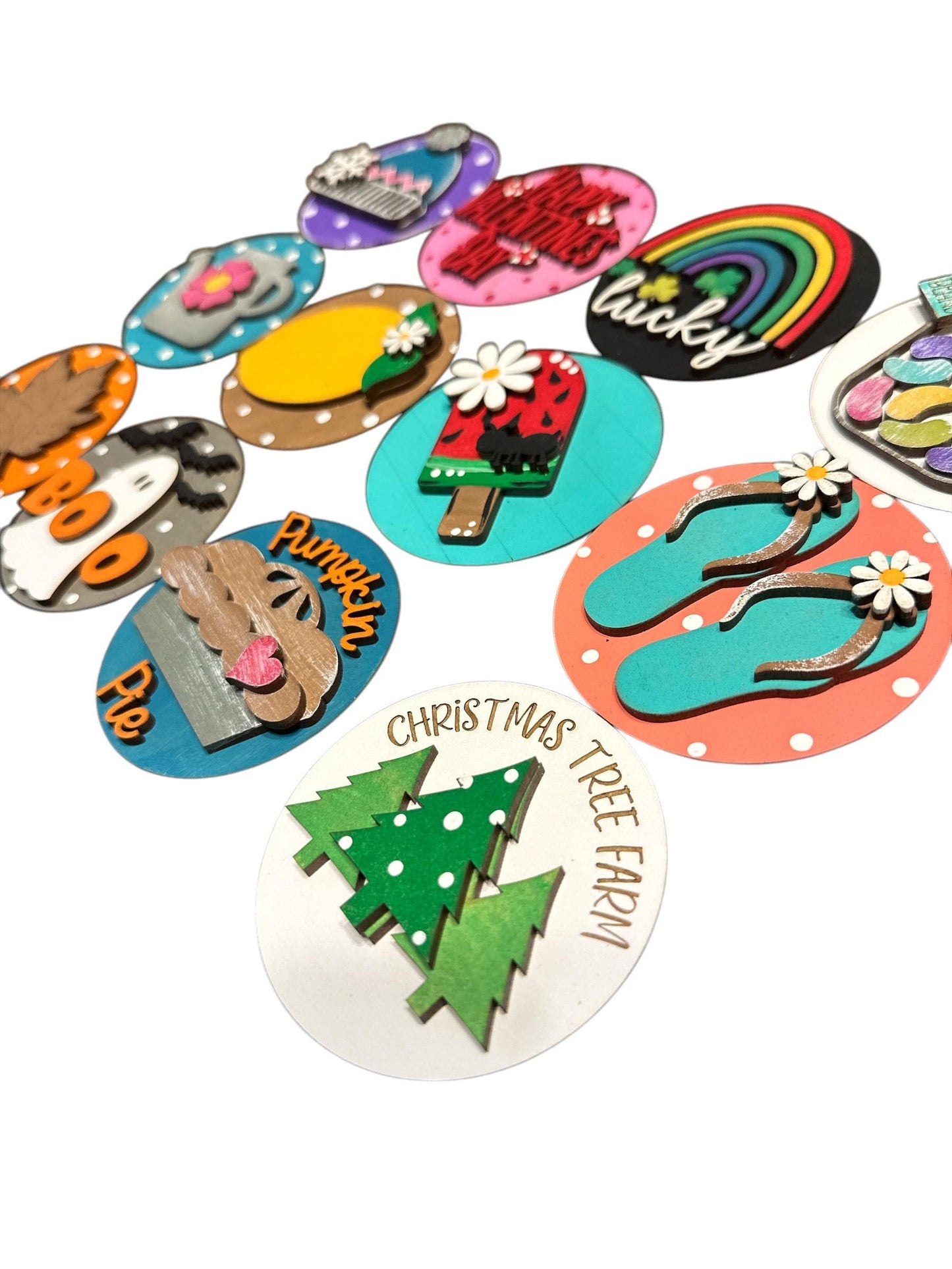 Bundle 5 of 3" or 6" Seasonal Interchangeable Sign Rounds, Hand-Painted MDF Decor, Hand Painted Seasonal Inserts, Interchange Seasons