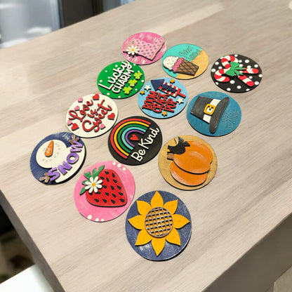 Bundle 4 of 3" or 6" Seasonal Interchangeable Sign Rounds, Hand-Painted MDF Decor, Hand Painted Seasonal Inserts, Interchange Seasons
