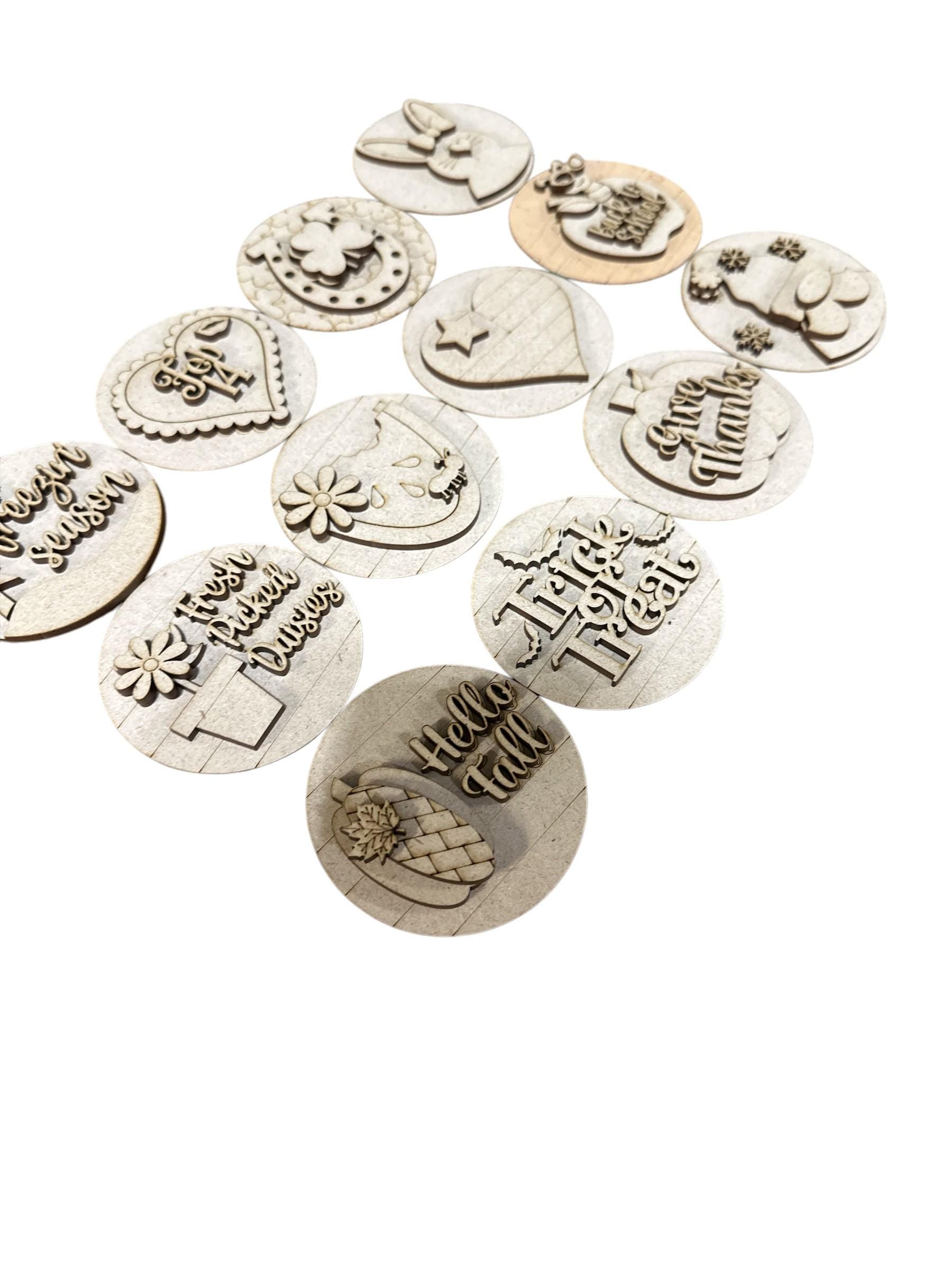 DIY Bundle 2 of Seasonal Interchangeable Rounds DIY Bundle: Unfinished Wood Sign Add-Ons, 3" or 6" Rounds for Seasonal Inserts