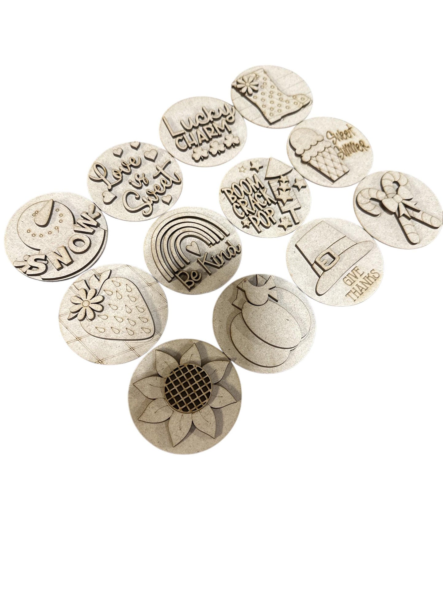 DIY Bundle 4 of Seasonal Round Sign DIY Kit: Unfinished Interchangeable Decor, DIY Seasonal Inserts for 3" or 6" rounds, Seasonal Inserts