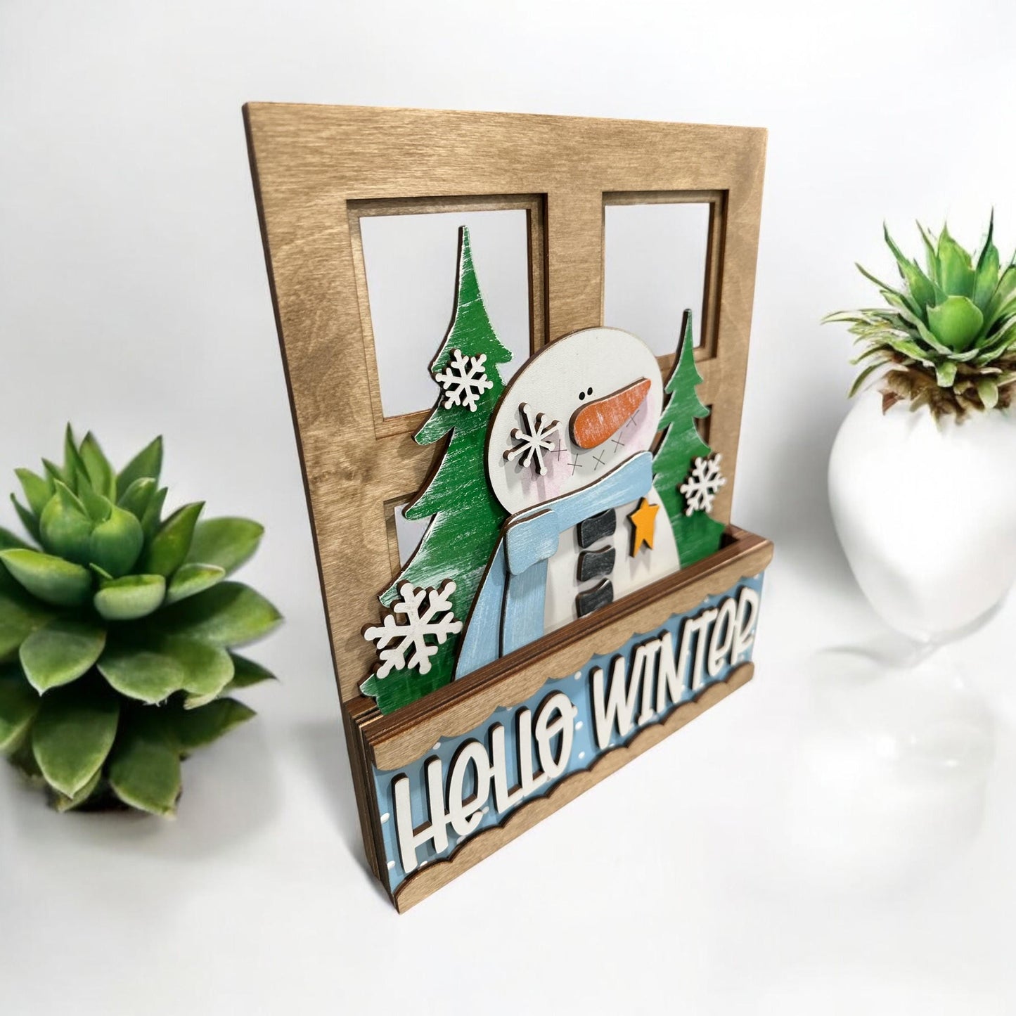 Hello Winter Window Interchangeable Insert, Insert Window, Inserts, Window Box Add-on, Window Inserts, Decor, Add on Only, Shelf Sitter