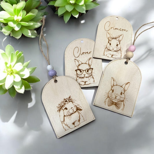 Personalized Wood Easter Basket Tag: Bunny Sketch