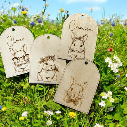 Personalized Wood Easter Basket Tag: Bunny Sketch
