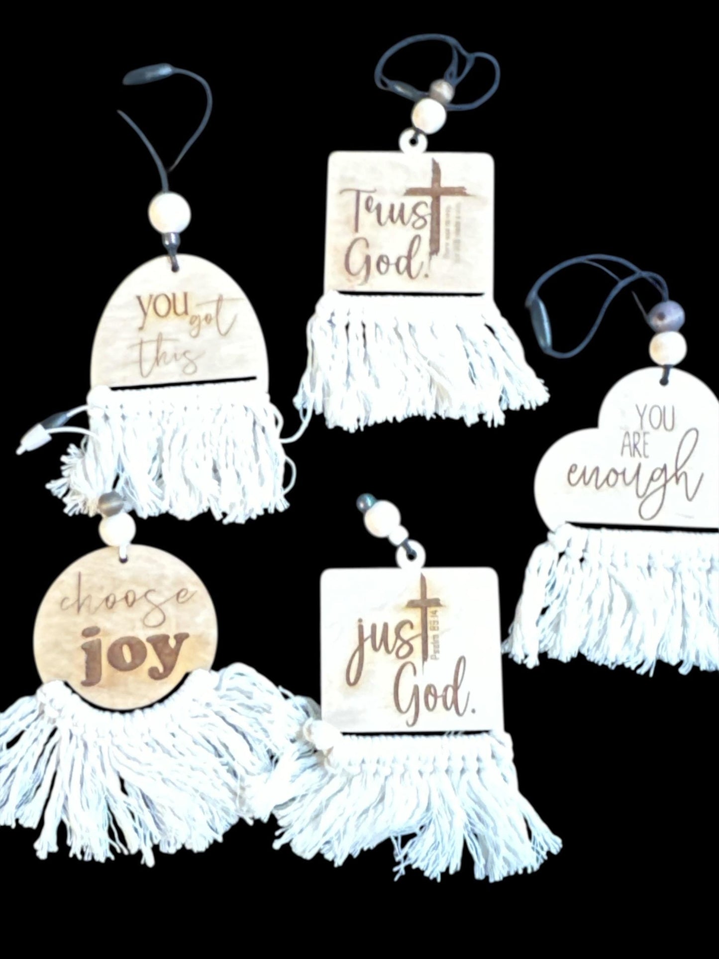 Macrame Car Charm: Inspirational Faith Ornament