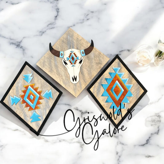Handmade Aztec Wooden Sign Trio: Western Home Decor