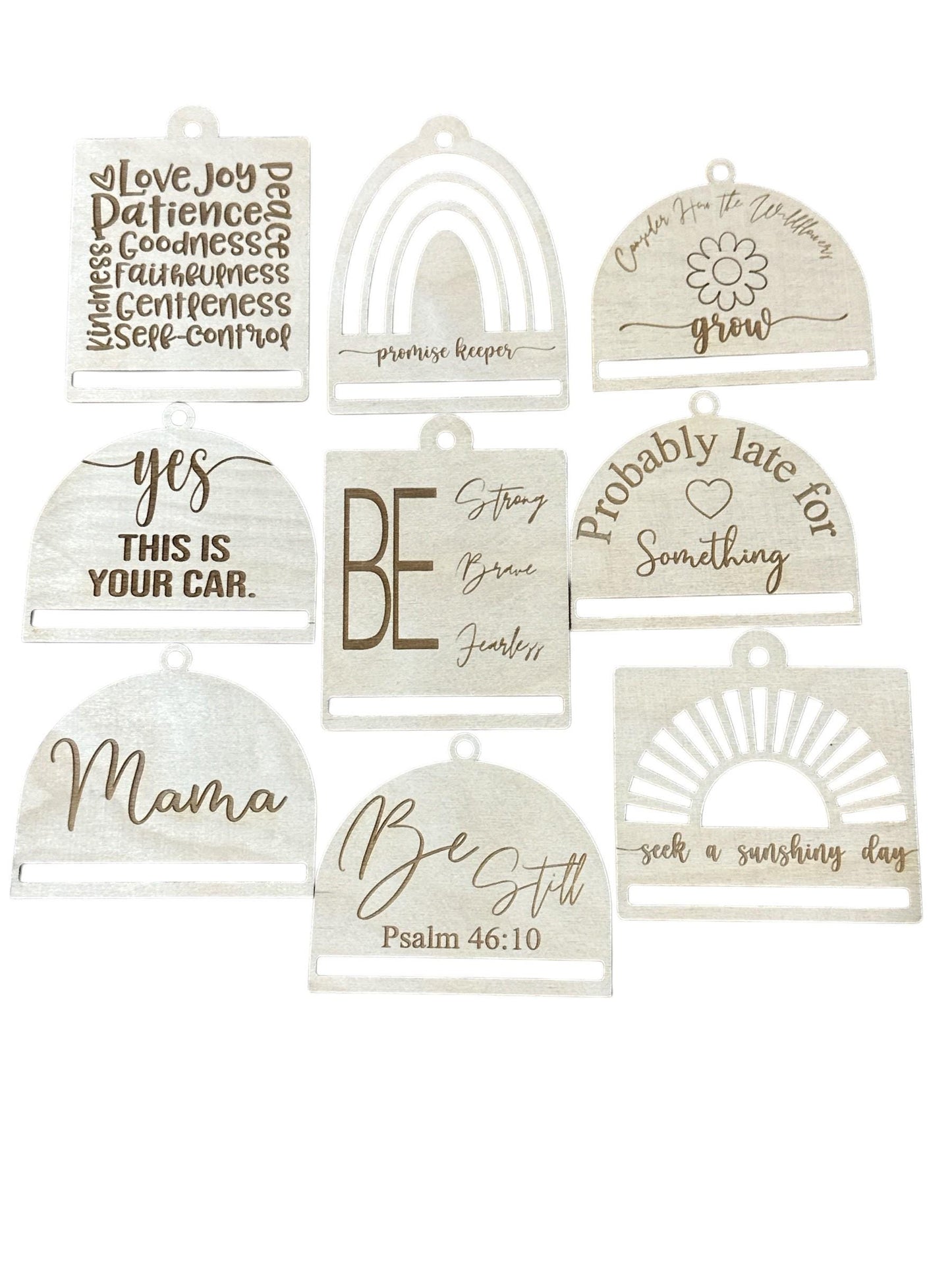 DIY Birch Car Charm Bundle, Inspirational Faith Decor, Macrame Car Charms DIY, Mama Car Charm, Rainbow Car Charm, Unfinished