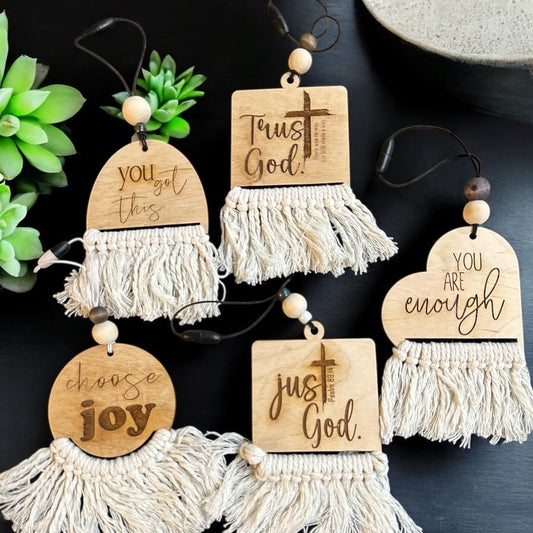 Macrame Car Charm: Inspirational Faith Ornament