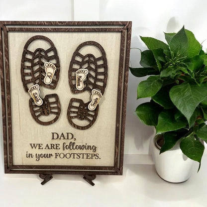 Father's Day Sign, Dad Footprints, Dad Sign, Memorable Gift, Dad kids footprints, father's day gift, gift for Dad, Wooden Frame