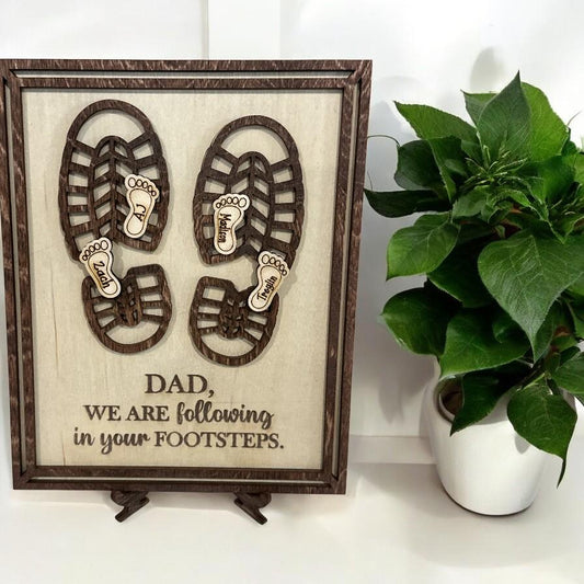 Father's Day Sign, Dad Footprints, Dad Sign, Memorable Gift, Dad kids footprints, father's day gift, gift for Dad, Wooden Frame