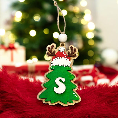 Personalized Wood Christmas Tree Ornament: Initial, Name, and Year