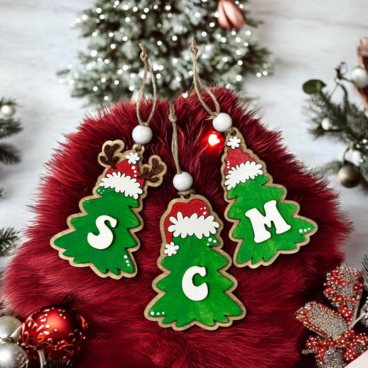 Personalized Wood Christmas Tree Ornament: Initial, Name, and Year