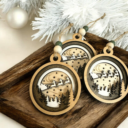 Christmas in Heaven Ornament: Rustic Wooden Santa Sleigh, 4-Layer Birch