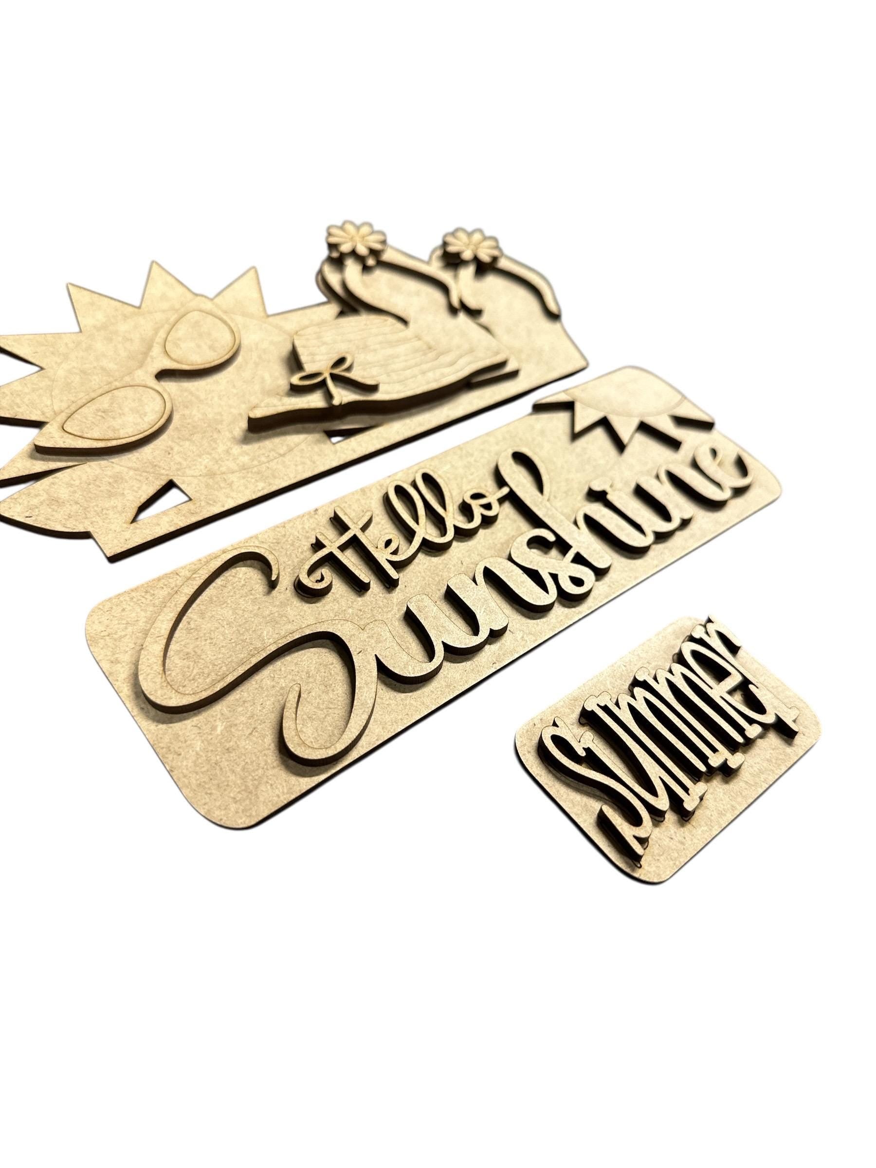 DIY Hello Sunshine Interchangeable Insert: Summer Truck Picket Decor DIY Kit, Pallet Sign Insert, Interchange Inserts