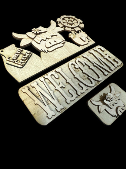 DIY Highland Cow Interchangeable Insert: 12" Truck, Easel, or Picket Sign, Truck Insert, Pallet Insert