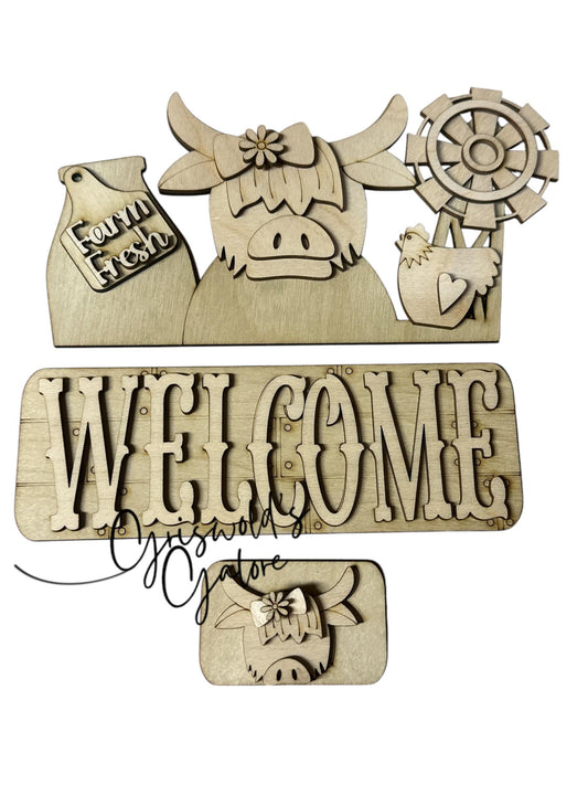 DIY Highland Cow Interchangeable Insert: 12" Truck, Easel, or Picket Sign, Truck Insert, Pallet Insert