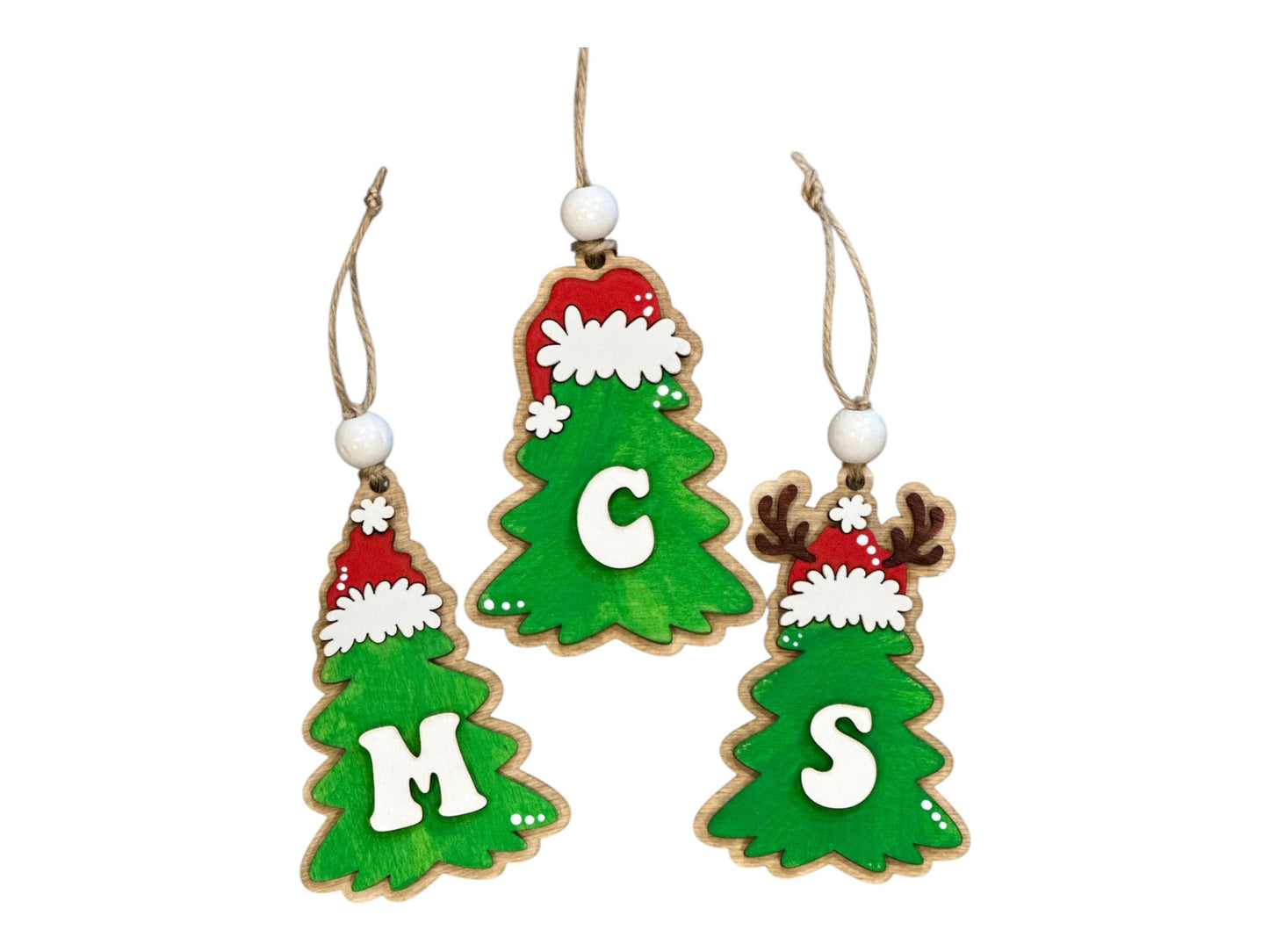 Personalized Wood Christmas Tree Ornament: Initial, Name, and Year