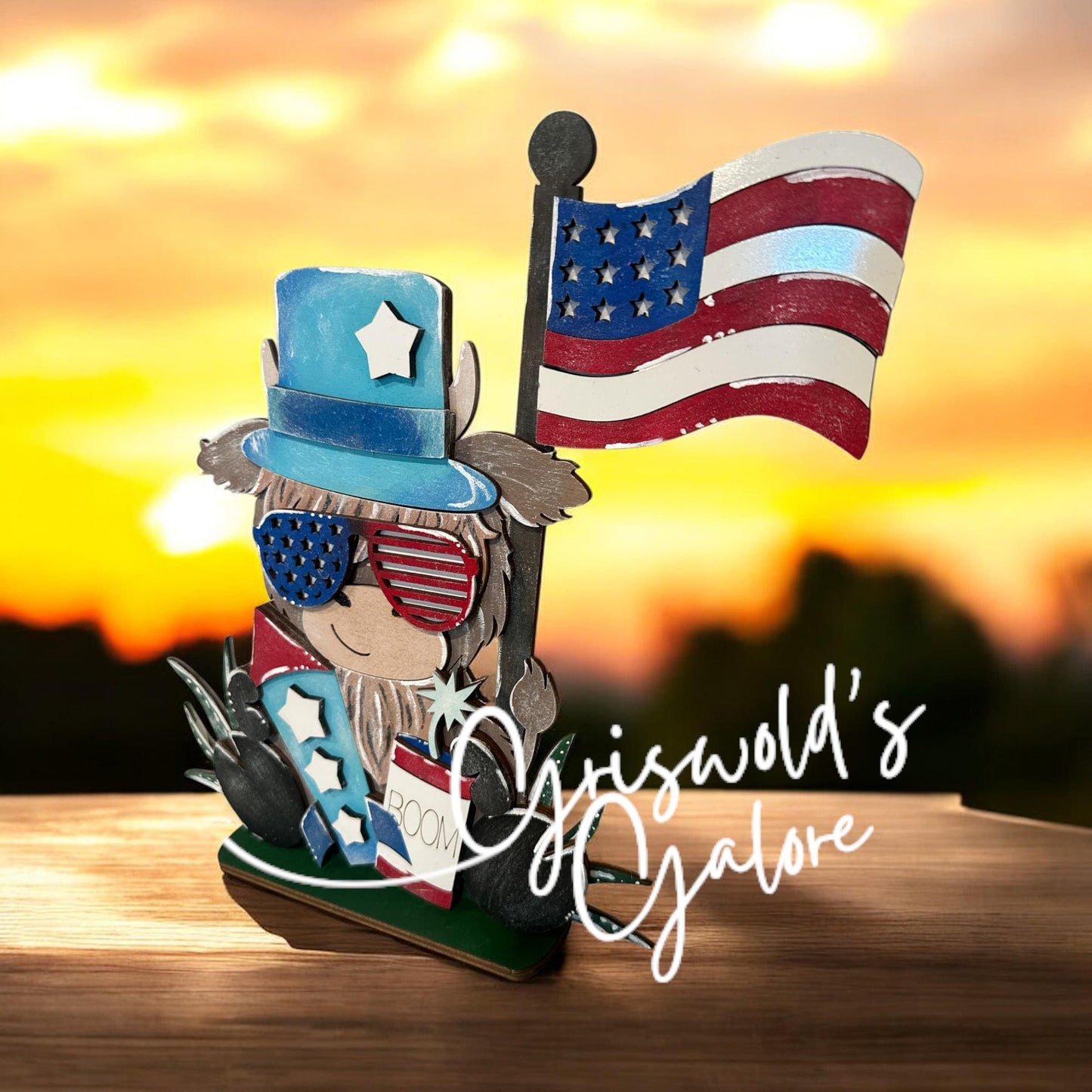 Patriotic Highland Cow Shelf Sitter: 4th of July Farmhouse Decor