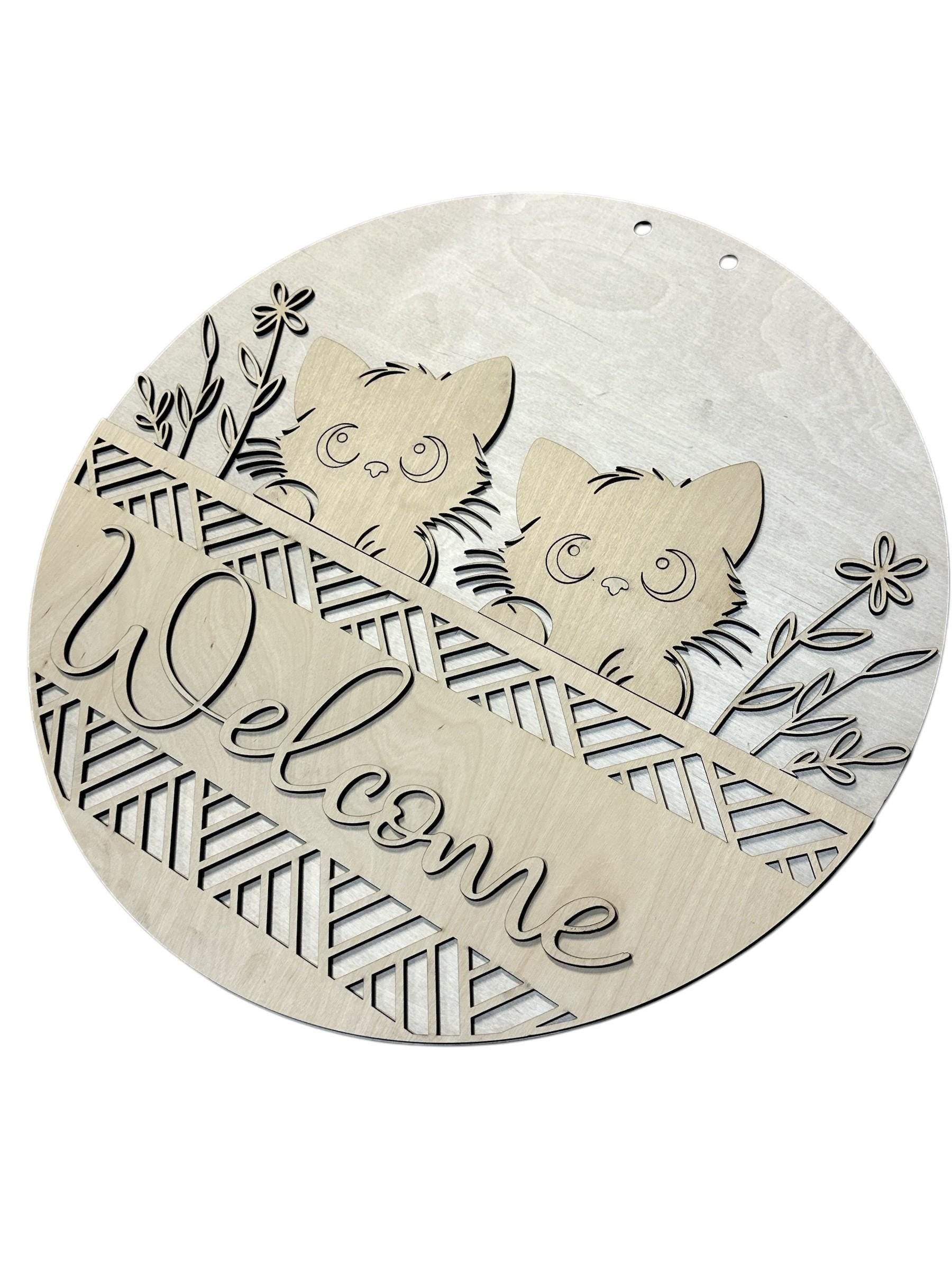 DIY Unfinished Wood Cat Door Hanger: Welcome Sign Craft