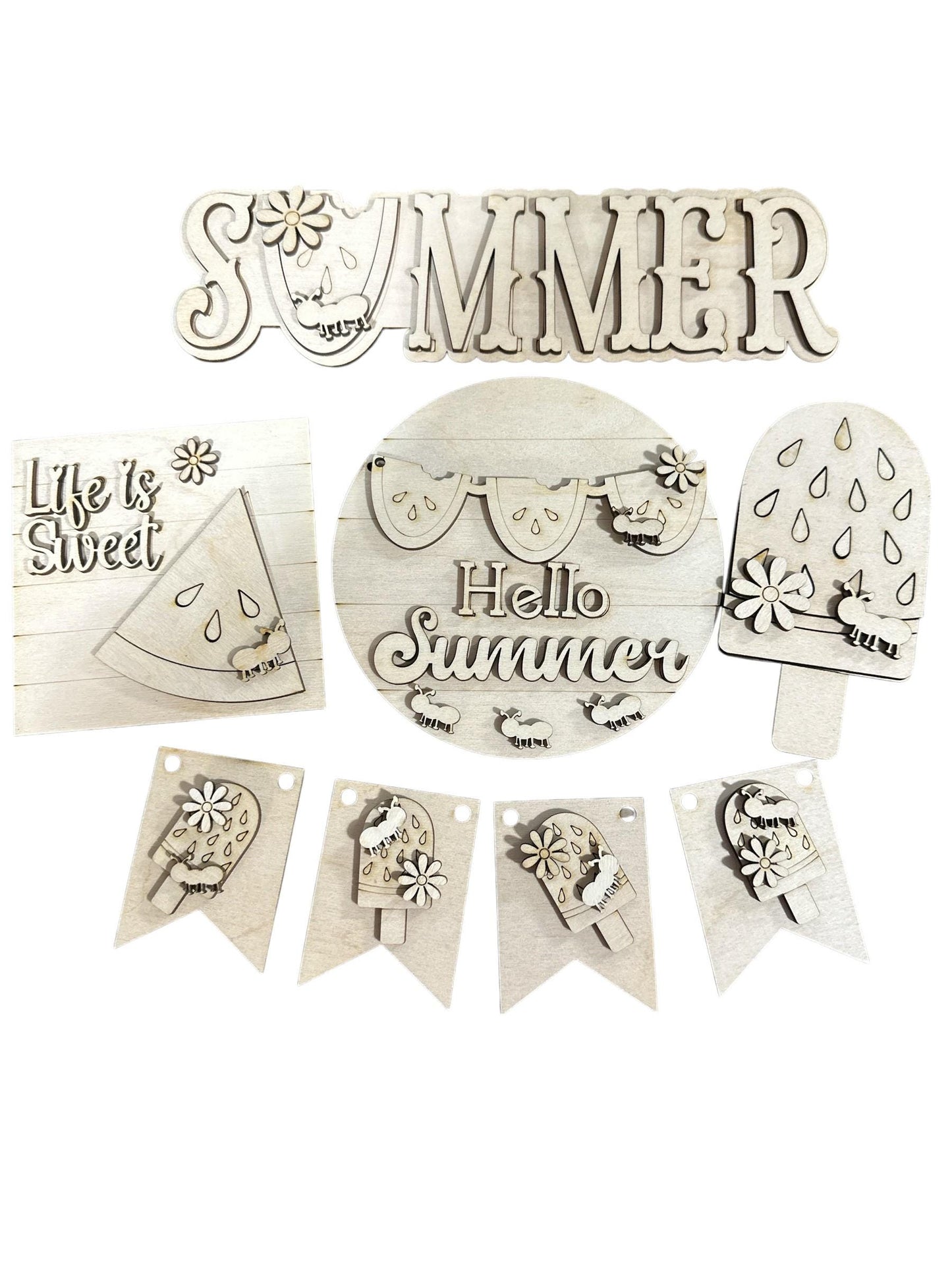 DIY Hello Summer Tiered Tray: Unfinished Wood Sunflower Decor