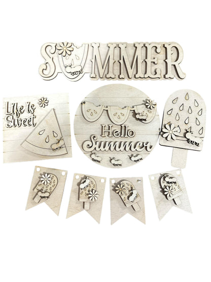 DIY Hello Summer Tiered Tray: Unfinished Wood Sunflower Decor