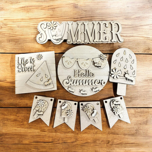 DIY Hello Summer Tiered Tray: Unfinished Wood Sunflower Decor