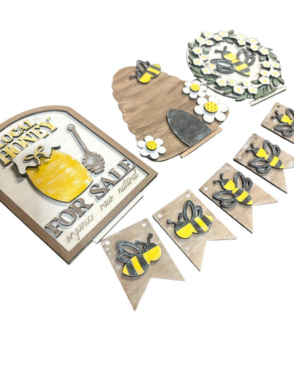 DIY Honey Bee Bench Insert: Interchangeable Wooden Display Decor, Unfinished Honey Pot, Honey Bees Home Decor DIY